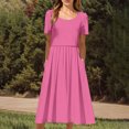 thumbnail image 4 of Robes d'Été pour Femmes 2025 Zeophrasy Robes de Vacances Décontractées pour Femmes Col Rond Plié Manches Courtes avec Poche Liquidation Moins de 5, 4 of 9