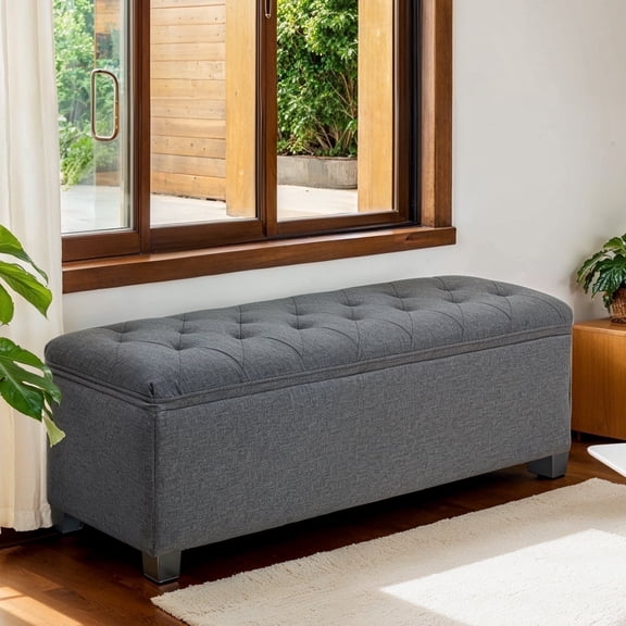 LEDREM Ottoman Banc de Rangement, Banc de Bout de Lit de 43 Pouces, avec Housse Amovible, Capacité de 660 Lb, pour Salon, Chambre, Gris Foncé