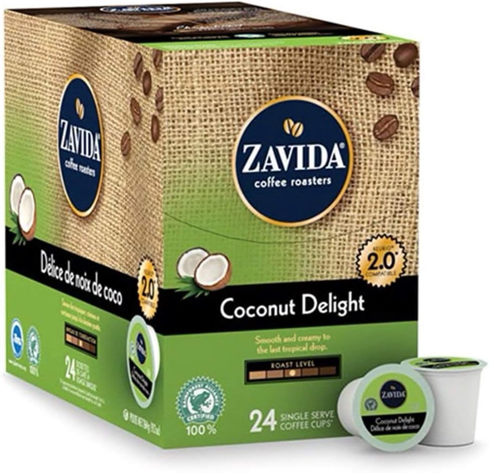 Zavida Coconut Delight Single Serve Coffee Capsule, Compatible with Keurig K-Cup Brewers, 24-Count