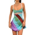 thumbnail image 1 of Women Suspender Mini Dress Contrast Color Hollow Backless A-Line Dress Chic Party Clubwear, 1 of 10