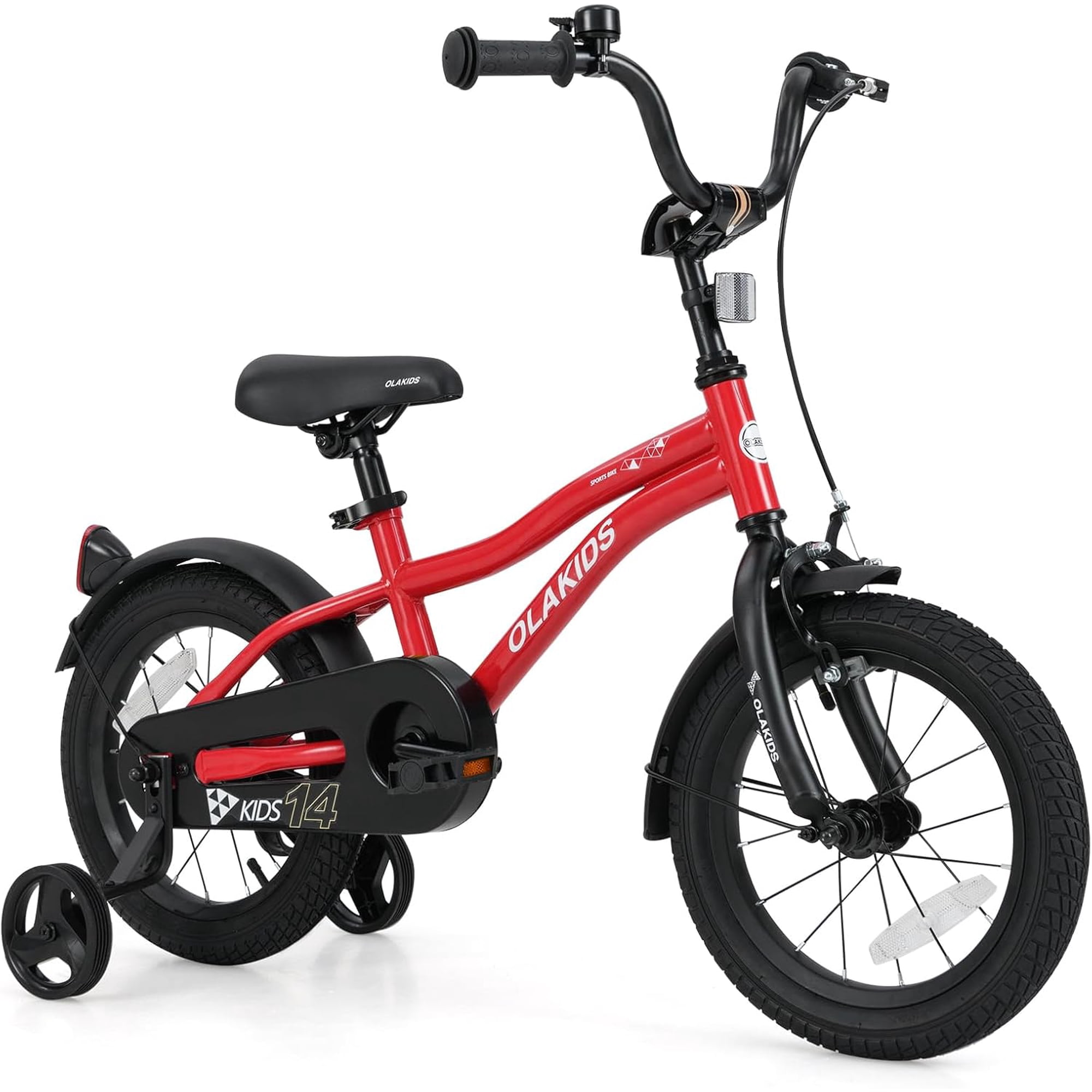 Vélo Enfant 14 Pouces – Siège Arrière, Panier, Roues Stabilisatrices – Acier Carbone – Hauteur Réglable – Pour Garçons Et Filles De 3 à 6 Ans