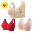 thumbnail image 2 of Lenpel Women's Plus Size Front Closure Bras 3 Pc No Underwire Printed Full Coverage Bralettes Comfortable Everyday Bras(Red,Medium), 2 of 6