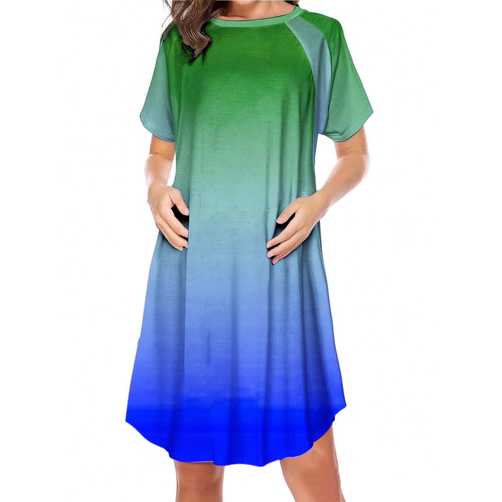 Bwiyojiz Mode Tailles P-TTG Fermeture Éclair Latérale Allaitement Maternité Imprimé Robe à Manches Courtes Col Rond pour Femmes Enceintes Pyjama Décontracté, Bleu