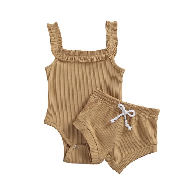 Toddler Baby Girls Solid Color U-Neck Sleeveless Romper + Pants 2 Pieces Short Sets