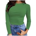 thumbnail image 1 of Women's Long Sleeve Ribbed T Shirt: Slim Fit, Pure Color, Stretchy Fabric, Easy Care, 1 of 6