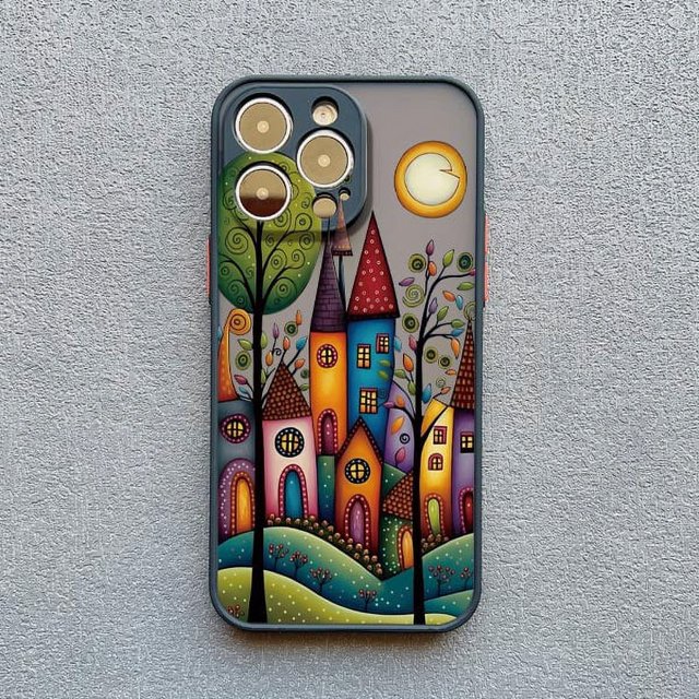 Hand Painted Forest House Phone Case For iphone 15 14 Pro Max Plus 11 13 12 Pro Max Mini X XR XS 7 8 Plus Shockproof Back Cover JIANGLANG