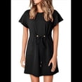 thumbnail image 1 of Robes Femmes Printemps Été 2025 Décontractées Col Rond à Volants Manches Courtes Fluides Coupe Trapèze Mini avec Poches Noir TG, 1 of 8