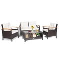 thumbnail image 4 of Costway 4PCS Patio Rattan Furniture Set Cushioned Sofa Storage Table Off White, 4 of 10