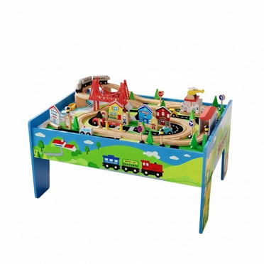 Garvee Wooden Train Table 33" x 24" x 16", with 80 Multicolor Piece, for Toddlers 3+