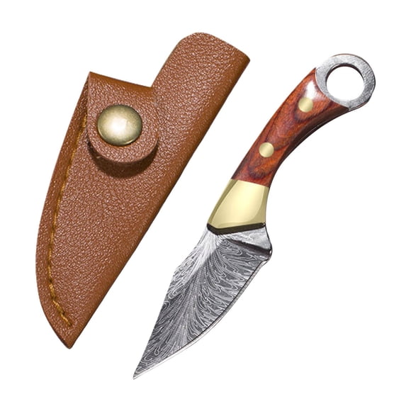 Metal Pocket Carving Knife, Red Wood Handle Keychain Tool, High End Wood Handle Outdoor Tool Keychain, Pocket Hollow Carving Knife for Men, Practical Edc Accessory, by Goohae