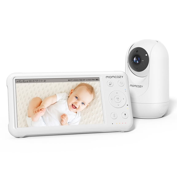 Momcozy Moniteur Vidéo pour Bébé, Moniteur pour Bébé 1080P 5 Pouces HD avec Caméra et Audio, Vision Nocturne Infrarouge, Batterie 5000mAh, Audio Bidirectionnel, Grand-Angle Capteur de Température Berceuses