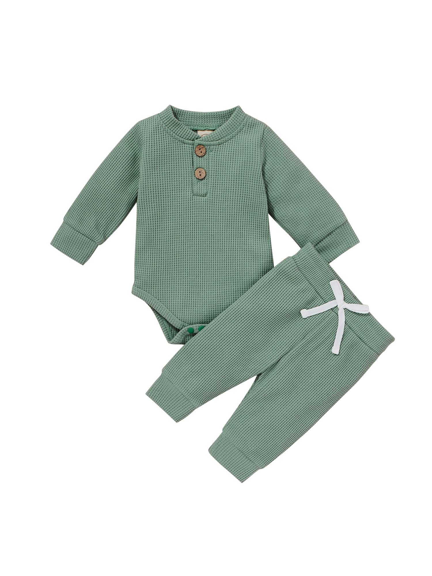 Gupgi Ensemble 2 Pcs pour Tout-Petit, Barboteuse à Manches Longues à Col Henley + Pantalon Décontracté