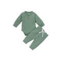 thumbnail image 1 of Gupgi Ensemble 2 Pcs pour Tout-Petit, Barboteuse à Manches Longues à Col Henley + Pantalon Décontracté, 1 of 8
