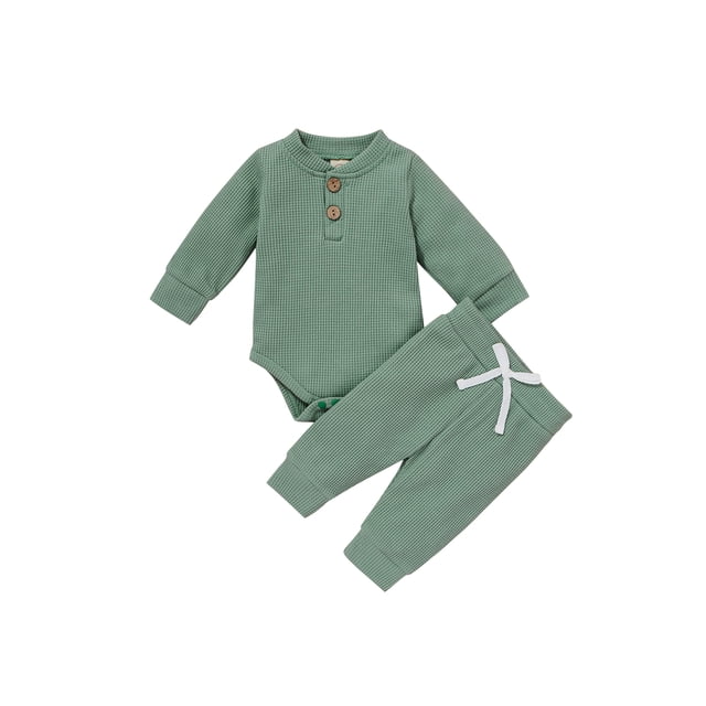 Gupgi Ensemble 2 Pcs pour Tout-Petit, Barboteuse à Manches Longues à Col Henley + Pantalon Décontracté