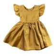 thumbnail image 1 of ShomPort Summer Skirt for Girls Linen Sleeveless A-Line Crewneck Ruffle Cozy Breathable Solid Color Holiday Dress, 1 of 7