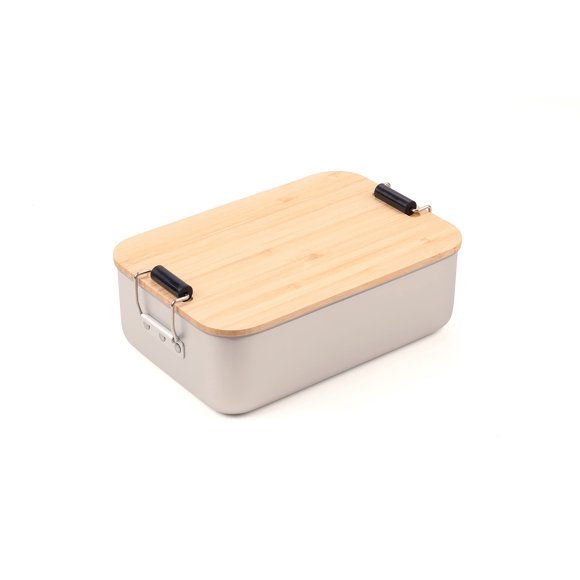 Troika Bambus Box - #BOX22 - Lunch-Box mit Bgelverschluss - Bambusdeckel - FSC zertifizierter nachhaltiger Bambus - lebensmittelecht (LFGB geprft) - Aluminium Bambus - silberfarben