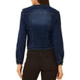 thumbnail image 3 of INSPIRE CHIC Women's Button Down Collarless Long Sleeve Cropped Denim Jacket Deep Blue XS, 3 of 6