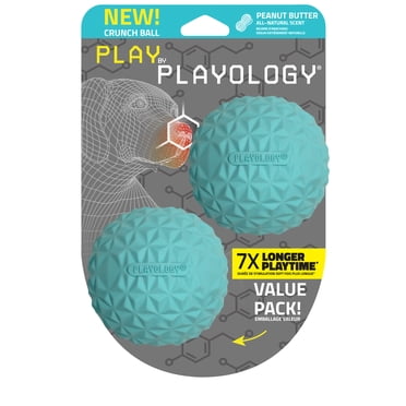 Playology Medium Crunchy Ball 2-Pack - Peanut Butter Scented Dog Toy