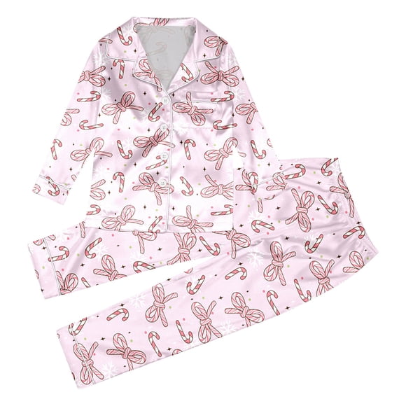 Tenues de Noël Assorties pour la Famille Pyjamas des Fêtes en Satin de Soie Tenue de Nuit Festive pour Parents et Enfants Ensemble de Détente Confortable