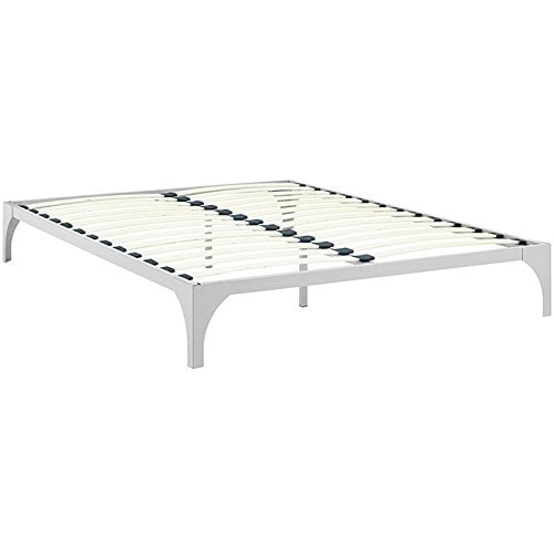Modway Ollie Steel Modern King Platform Bed Frame Mattress Foundation with Slat Support in Silver
