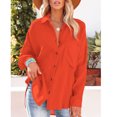 thumbnail image 4 of Women's Spring Fall Button Down Shirts Blouse Long Sleeve Lapel Solid Casual Oversized Jackets Tops with Pockets, 4 of 7