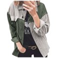thumbnail image 2 of IROINID Veste Surchemise Courte pour Femmes Rayures Manches Longues Cardigan Long Décontracté Patchwork, Vert, 2 of 8
