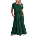 thumbnail image 2 of EGNMCR Robes de Fête pour Femmes Robe d'Été Décontractée à Manches Courtes et Col Rond pour Femmes Robe Décontractée Fluide à Étages Maxi de Plage avec Poches, 2 of 8