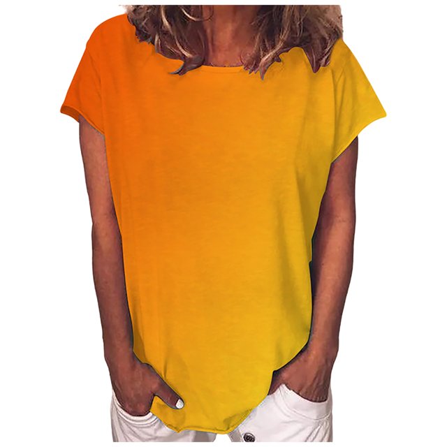 Pompotops T-Shirt Tunique à Manches Courtes Dégradé Décontracté pour Femmes