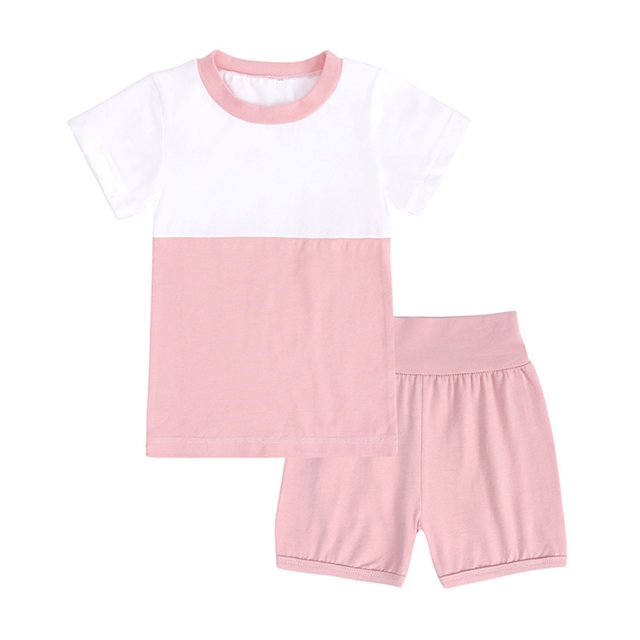 Plebaso Baby Girls Boys Two-Piece Sets Matching Color Round Neck Short-sleeved Blouse Shorts Infant Summer Clothes