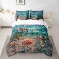 thumbnail image 2 of YST 7 Pcs Natural Landscape Comforter Set Happy Camping Sheet Set with Comforter Full 3D Beach Shell Starfish Bedding Sets Summer Vacation theme Bed In A Bag, 2 of 5