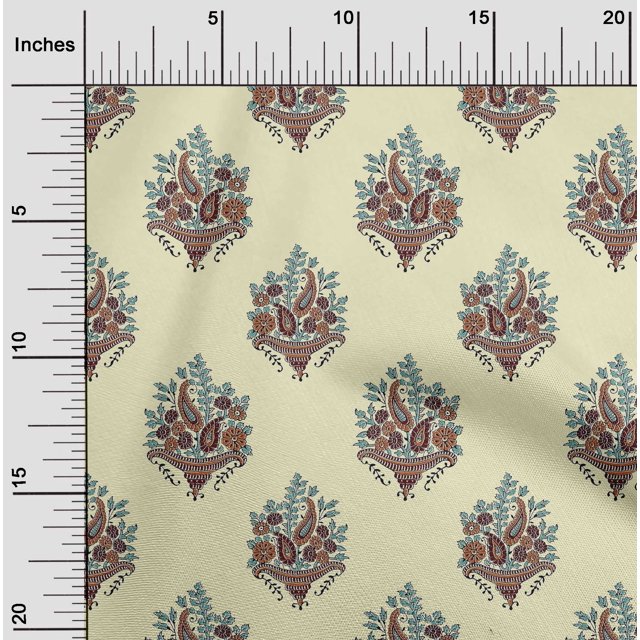 oneOone Viscose Chiffon Fabric Leaves|Floral & Paisley Block Print Fabric BTY 42 Inch Wide