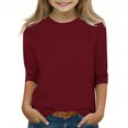 thumbnail image 1 of Plebaso Garçons Filles T-Shirts à Manches 3/4 Col Rond Blouse T-Shirt Basique Hauts Décontractés Unis T-Shirts Légers, 1 of 5