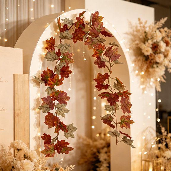 Guirlande de Vigne de Feuilles d'Érable Artificielles 69 Po Fausse Branche en Rotin d'Automne pour Décoration d'Halloween et de l'Action de Grâce / Accessoire de Couronne de Feuillage en Plastique Simulé pour Cadre de Porte de Rampe de Foyer Fête à la Maison Extérieur Holi