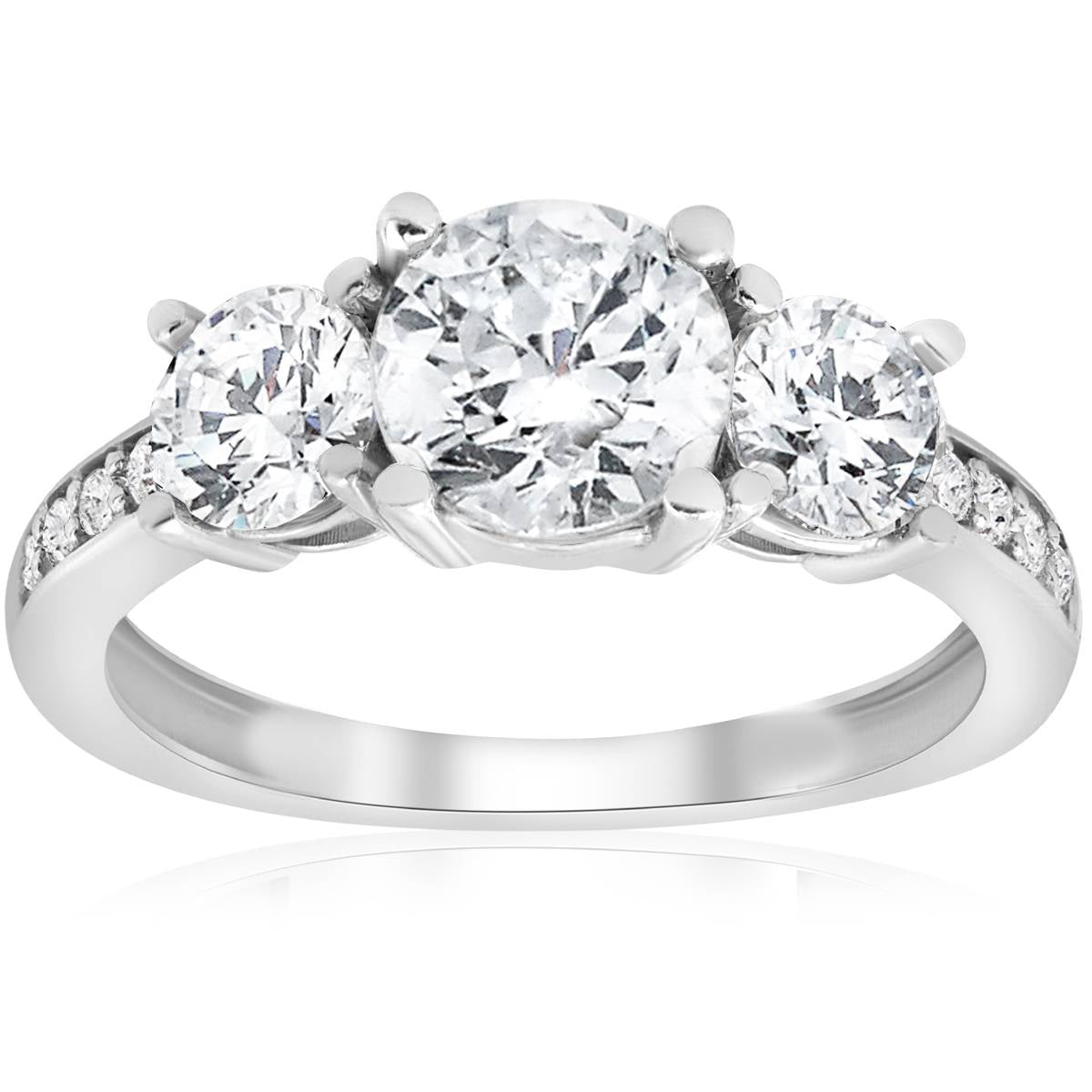 Bague de Fiançailles à Trois Pierres en Diamant Rond de 1 3/4 Ct, Bague 3 Pierres en Or Blanc 14 K