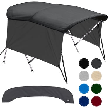 KNOX Universal 3 Bow Bimini Tops for Boats with Sidewalls, 600D Marine Canvas, Sun Shade Boat Canopy Kit, Bimini Top Hardware, Frame, Support Poles, Storage Boot, 79-84"W, Charcoal Gray