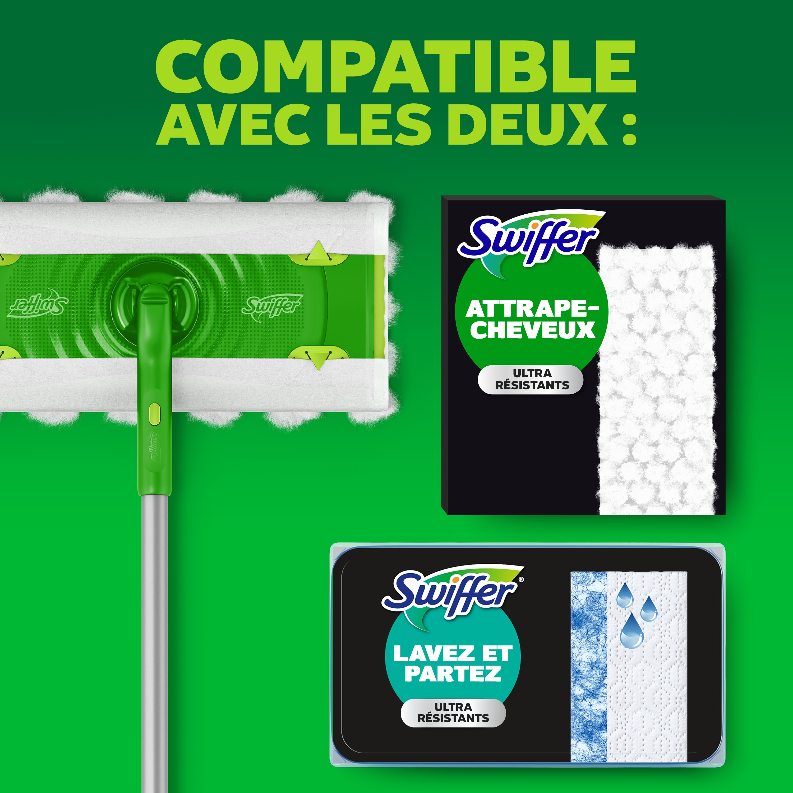 Swiffer Hair Magnet Pro Starter Kit with Collapsible Pole, 6 Hair Magnet Dry Cloths, 2 Bonus Mop & Go Wet Cloths