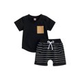 thumbnail image 1 of Kmbangi Ensemble 2 Pcs Shorts d'Été pour Bébés Garçons, T-shirt à Manches Courtes Col Rond + Shorts Rayés Tenue de Fête Décontractée 0-4 Ans, 1 of 9
