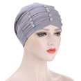 thumbnail image 2 of Women Solid Color Flower Design Hair Cover Muslim Bonnet Turban Hat Hijab Cap, 2 of 7