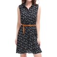 thumbnail image 4 of INSPIRE CHIC Robe Ceinturée de Printemps Sans Manches à Longueur Genou à Demi-Patte de Boutonnage Imprimée Florale pour Femme TP Bleu Foncé-Chat, 4 of 8
