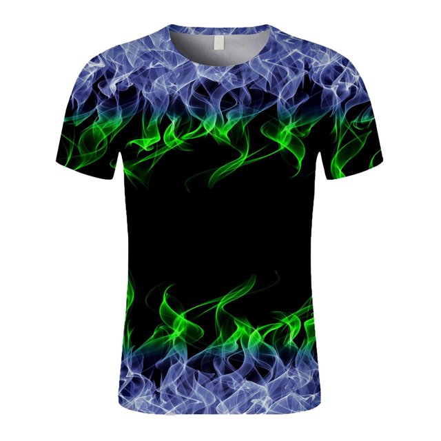T-shirt à Manches Courtes pour Hommes avec Impression de Flammes et Col Rond