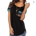 thumbnail image 1 of ziyahi T-Shirt pour Femmes à Manches Courtes, Col Rond, Haut à Rayures avec Poche, T-Shirt, Noir, G, 1 of 6