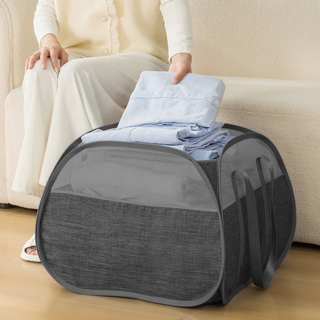 Dvkptbk Laundry Hampers Mesh Laundry Hamper with Wide Opening and Side Pocket Breathable Sturdy Foldable and Space Saving for Laundry Clothes and Storage Organization and Storage
