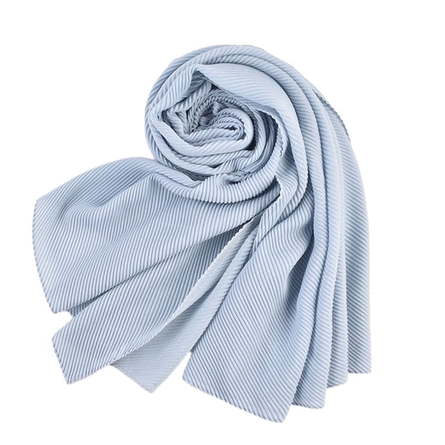 Youkk Classic And Fashionable Solid Color Scarf For Women Any Occasion R Single Color And Pleated Scarf light blue