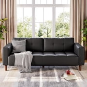 IdealHouse 3-Seater Sofa Couch, 83 in Wide Faux Leather Sofa Couch with Spring Cushion, Modern Sofa with Deep Seats and 2 Removable Back Cushions, for Living Room, Bedroom, Apartment, Office, Black