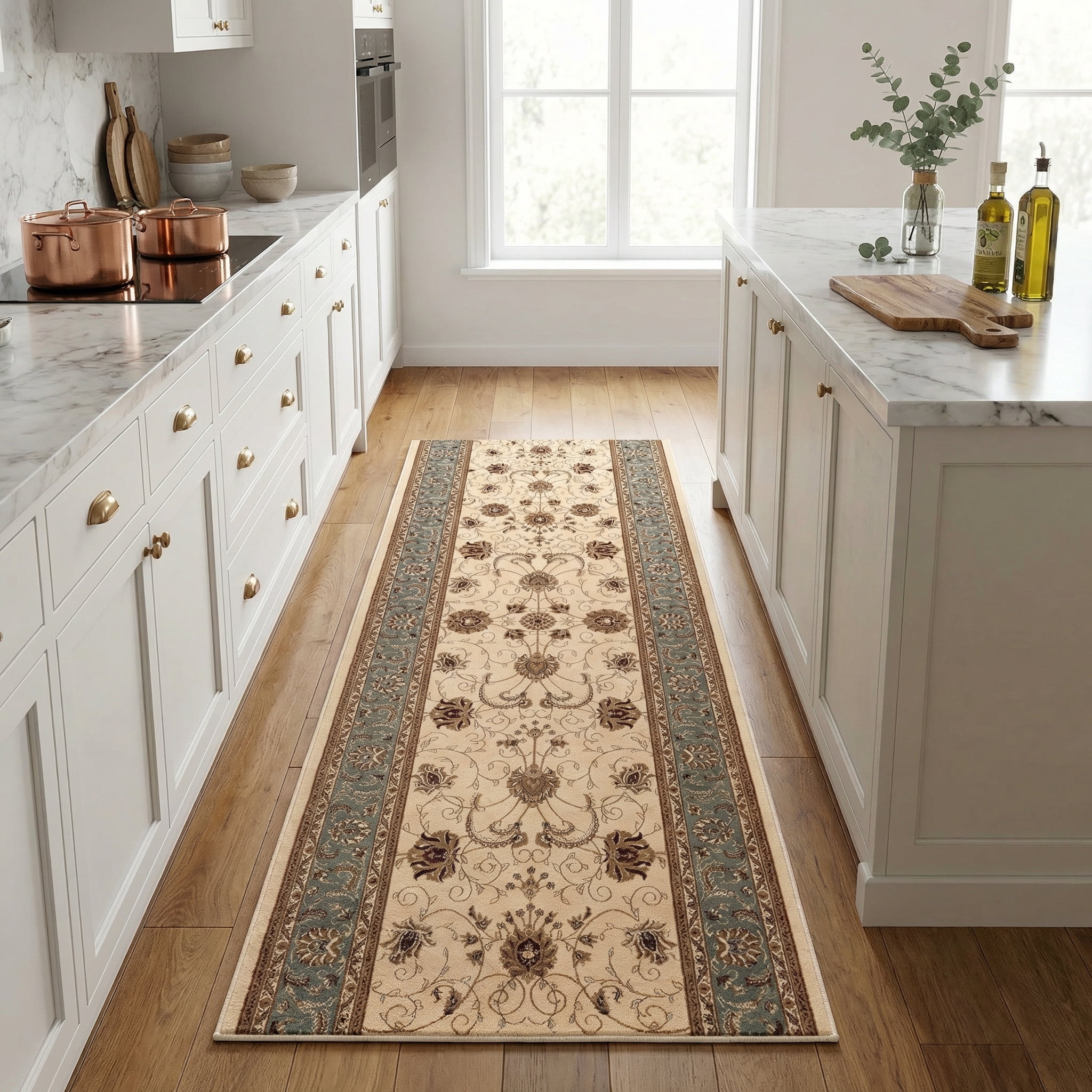 Tapis d'intérieur persan Rug Branch Majestic 2' x 19' (taille exacte : 2'3" x 19'), beige bleu, style traditionnel - Entrée, couloir, salle de bain et cuisine