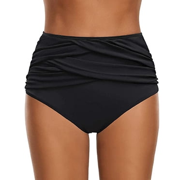Bas de Bikini pour Femmes Taille Haute Froncés Intégralement Maillot de Bain Contrôle du Ventre Couvrance Totale Bas de Maillot de Bain