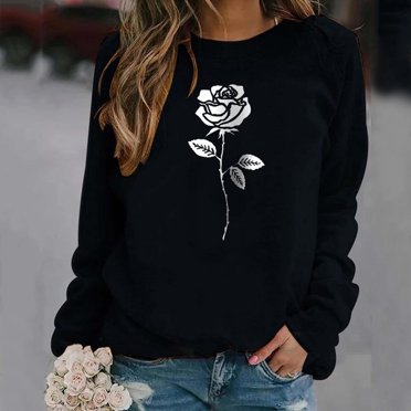 Womens Print O Neck Sweatshirt Round Neck Fit Pullover Tops Casual Long Sleeve Workout Shirts Loose Blouse Athletic Jacket Women Band Sweatshirts Women Vintage Ladies Small Zip up Jacket Clothes Older