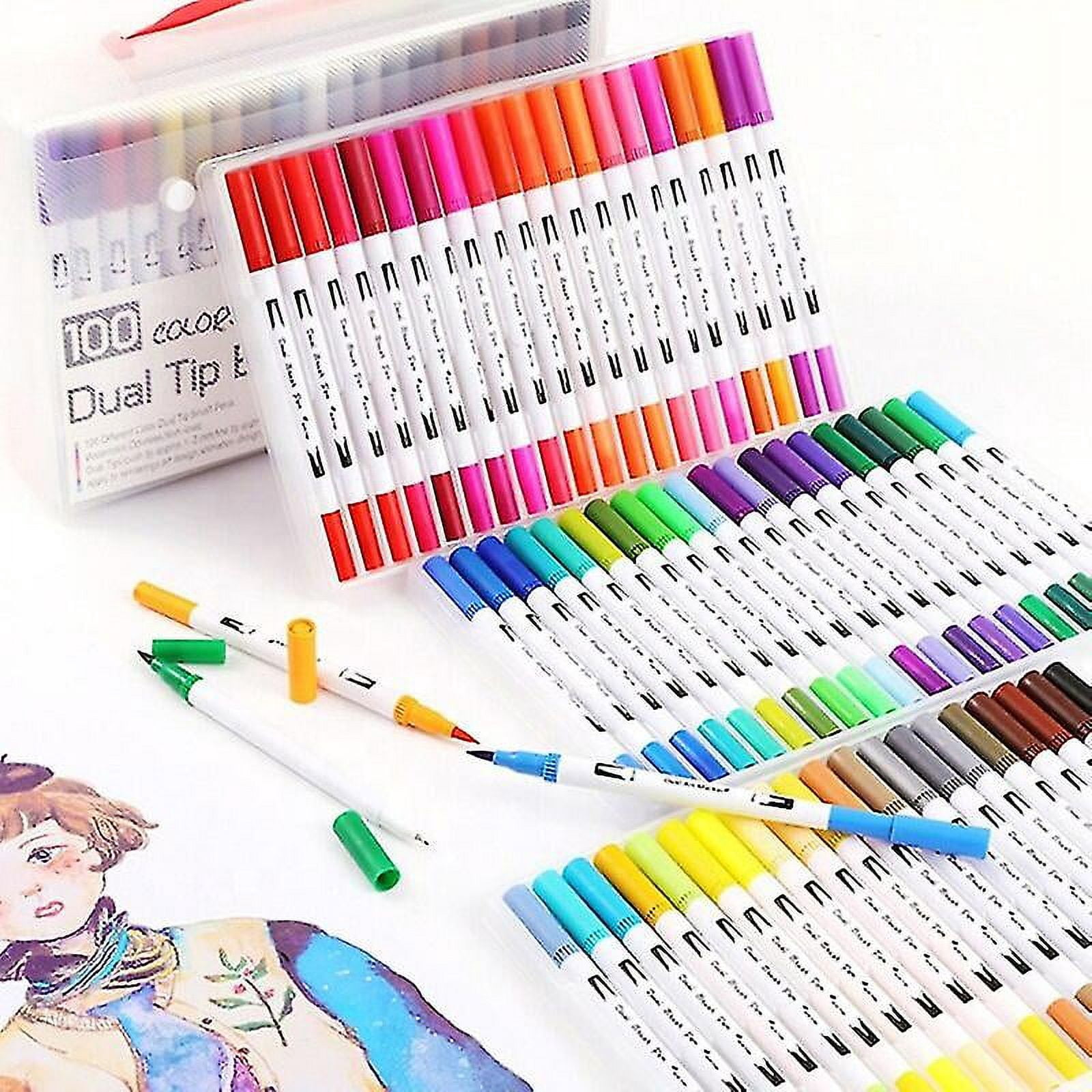50 boxes Watercolor Coloured Pens Fine Brush Tip Colouring Markers Fineliner Pen For Lettering Felt Art Supplies Drawing Reading Manga/12pcs,ssxjv