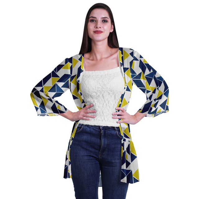 Moomaya Printed Georgette Shrug Ruffled Back Drop Hem Beach Cover Up For Women