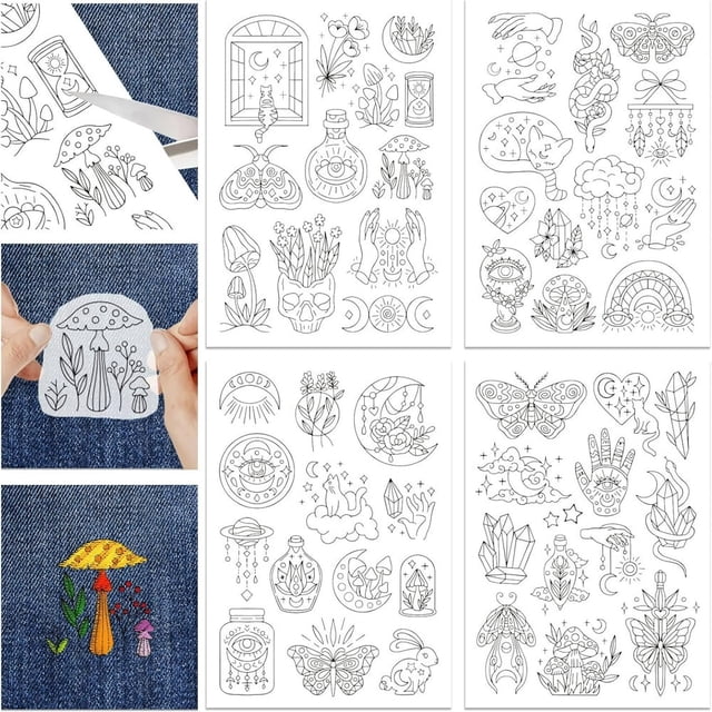HLONK 4 Sheets 16Pcs Wedding Dress Water Soluble Hand Sewing Stabilizers for Fabric 11.6x8.2 Inch Embroidery Stitch Practice Embroidery Patterns Transfers for Embroidery Beginners Lovers